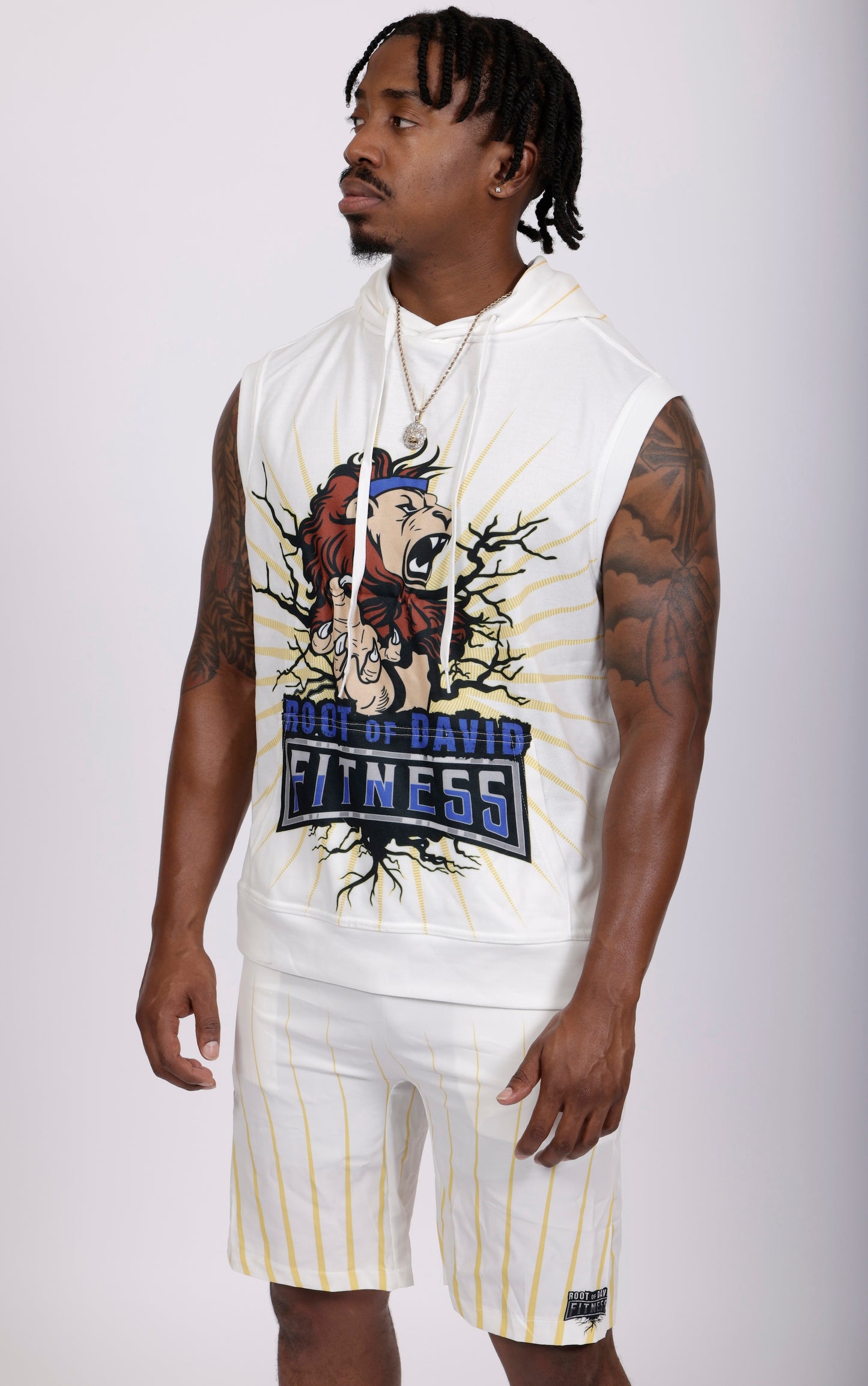 Morning Star White Men's Heavyweight Sleeveless Hoodie
