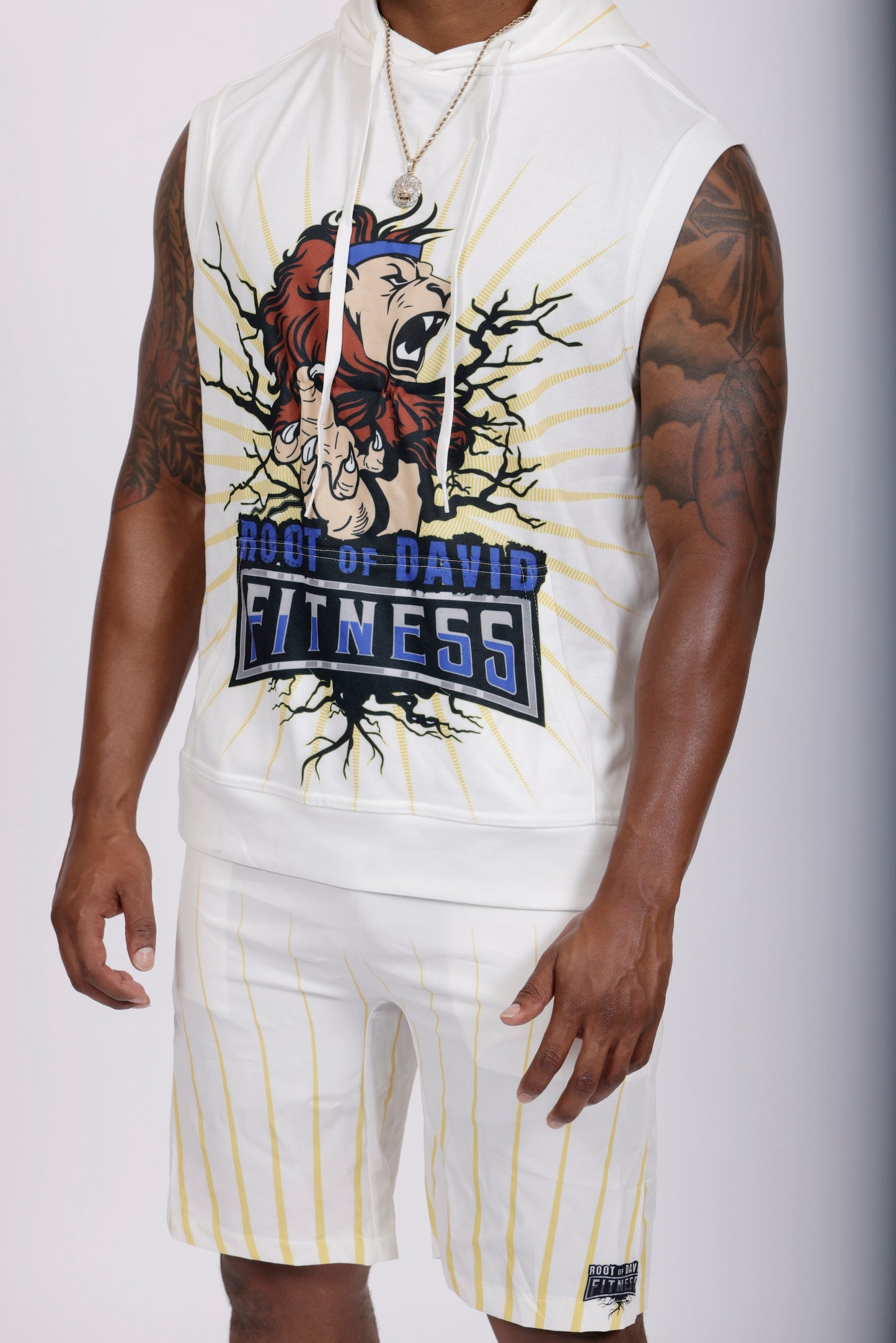 Morning Star White Men's Heavyweight Sleeveless Hoodie