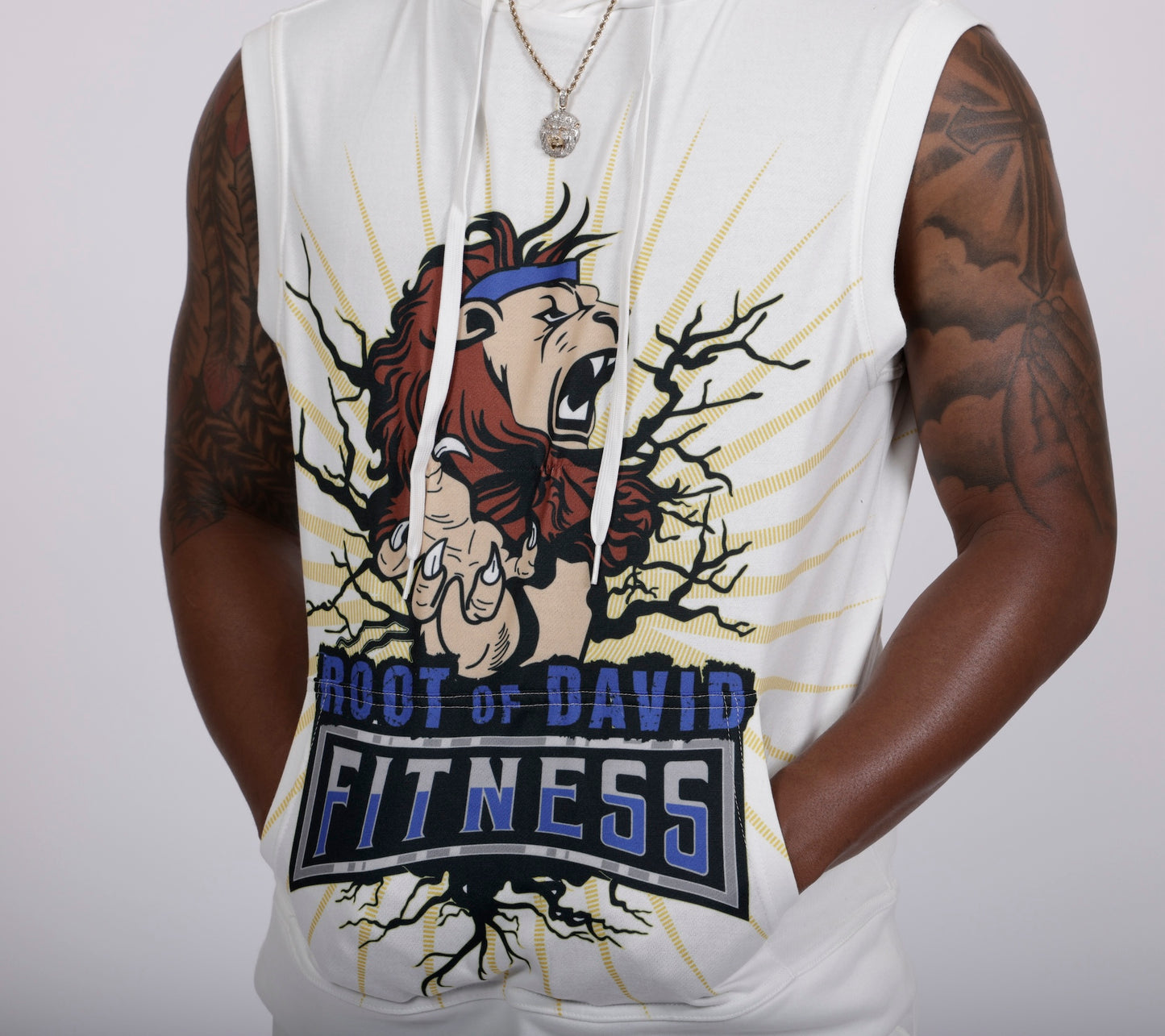 Morning Star White Men's Heavyweight Sleeveless Hoodie
